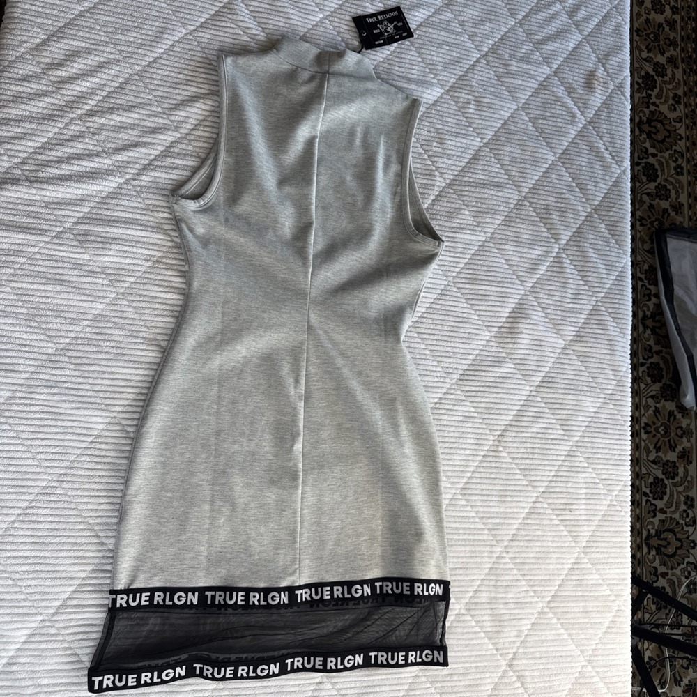 NWT True Religion dress Bodycon Women's Medium Gray Midi Mesh Sleeveless Stretch - Picture 10 of 12